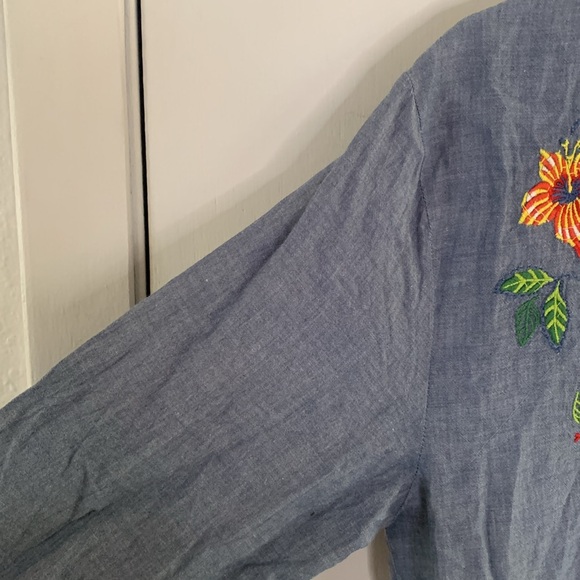 Pip Studio blue denim chambray midi embroidered dress, 3/4 sleeves Size XXL - Picture 5 of 9